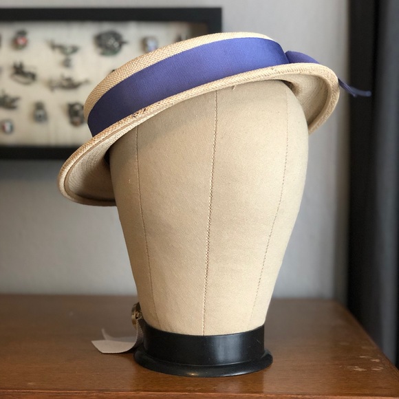 Vintage Accessories Vintage Light Natural Straw 3s Style Tilt Hat